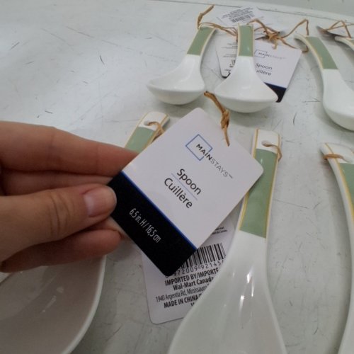 11PK MAINSTAYS VIENNA CERAMIC SPOON - 6.5" - WHITE/GREEN image 3