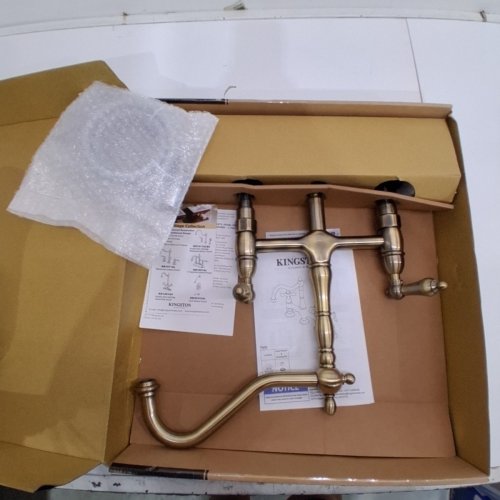 KINGSTON BRASS HERITAGE COLLECTION 8" KITCHEN BRIDGE FAUCET WITH SPRAYER - ANTIQUE BRASS (MODEL: KS1273AXBS) image 2