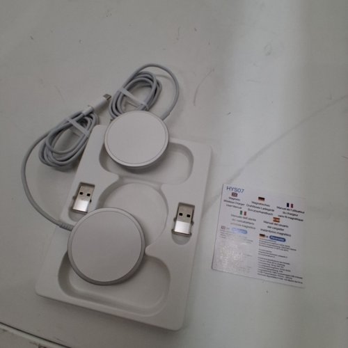 2PK MAGEASE MAGNETIC WIRELESS CHARGER - CHARGING PAD COMPATIBLE WITH IPHONE 16/15/14/13/12 SERIES AND AIRPODS 3/2/PRO, WITH USB-C CABLE AND USB-A CONVERTER - WHITE/GREY (MODEL: HYS07) image 3