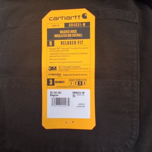 WOMEN'S CARHARTT RELAXED FIT WASHED DUCK INSULATED BIB OVERALLS - EXTRA LARGE (16-18) REGULAR - DARK BROWN (STYLE: OR4031-W) image 2