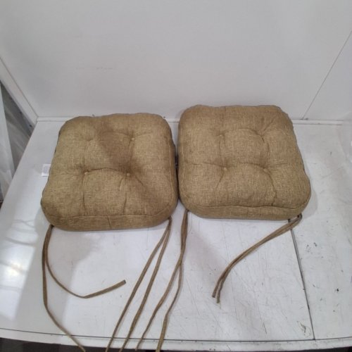 2PK TUFTED NON-SLIP KITCHEN CHAIR CUSHIONS - 16.5" X 16.5" X 3.5" - CARAMEL image 2