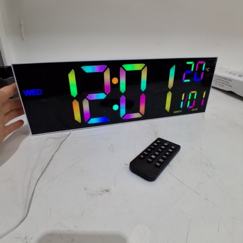 DIGITAL WALL CLOCK WITH DATE, TEMPERATURE, ALARM SETTINGS AND REMOTE - MULTICOLOR (MODEL: PH-01) image 2