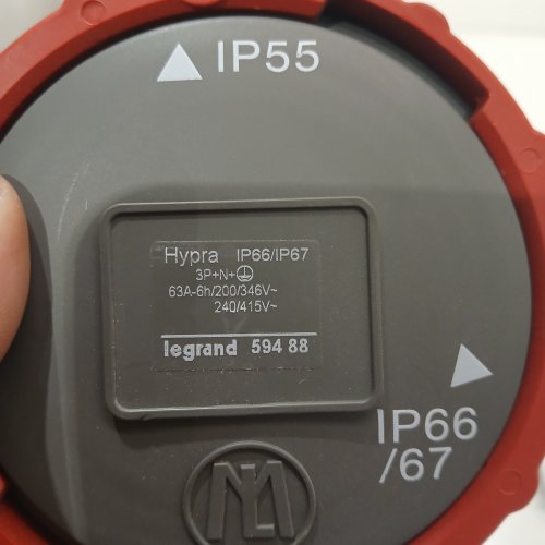 LEGRAND HYPRA INDUSTRIAL SOCKET CONNECTOR MOUNT - 63A, 200/346 V, 240/415 V - RED / BLACK (ITEM: 594 88) image 2