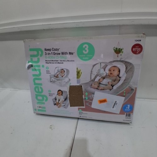 INGENUITY 3-IN-1 KEEP COZY GROW WITH ME VIBRATING BABY BOUNCER, ROCKER & CHAIR - 40LBS CAPACITY - WEAVER THEME GREY/WHITE/GREEN (MODEL: ‎12428) image 5