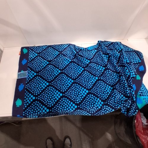 SAFDIE & CO DOT PATTERN JACQUARD BEACH TOWEL WITH DOTS AND FISHPRINT BORDER - 40" X 70" - BLUE (MODEL: 9917618) image 2