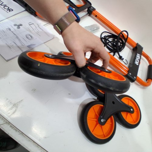 HEAVY DUTY FOLDABLE HAND TRUCK/DOLLY STAIR CLIMBING CART - 260LBS MAX - BLACK/ORANGE (MODEL: 2022FKB) image 3