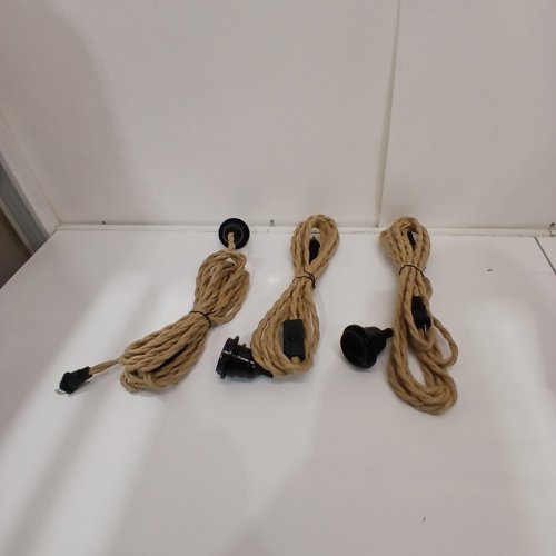 3PK HANGING FARMHOUSE STYLE PENDANT LIGHT CORDS - 15FT - NATURAL/BLACK image 3