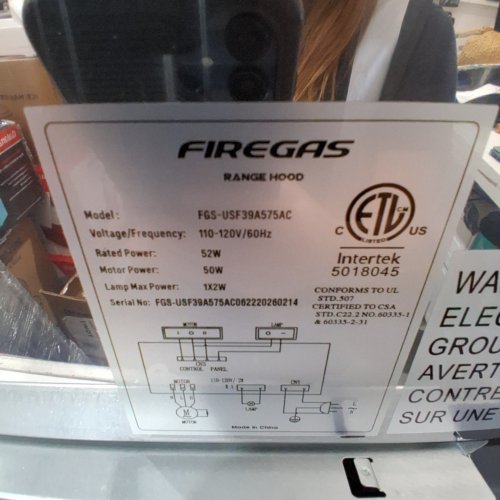 FIREGAS UNDER CABINET RANGE HOOD - 30" - SILVER (MODEL: FGS-USF39A575AC) image 2