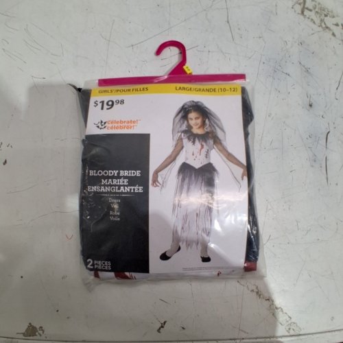 2PC GIRLS WAY TO CELEBRATE BLOODY BRIDE COSTUME - LARGE (10-12) - WHITE/BLACK/RED image 2