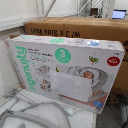 INGENUITY 3-IN-1 KEEP COZY GROW WITH ME VIBRATING BABY BOUNCER, ROCKER & CHAIR - 40LBS CAPACITY - WEAVER THEME GREY/WHITE/GREEN (MODEL: ‎12428) image 3