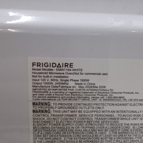 FRIGIDAIRE COUNTERTOP MICROWAVE OVEN - 1.1 CU. FT 900W- WHITE - (MODEL: EMW1154) image 9