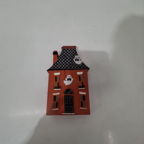 DECORATIVE WOODEN SPOOKY HAUNTED HOUSE DECORATION - 7" - ORANGE image 2