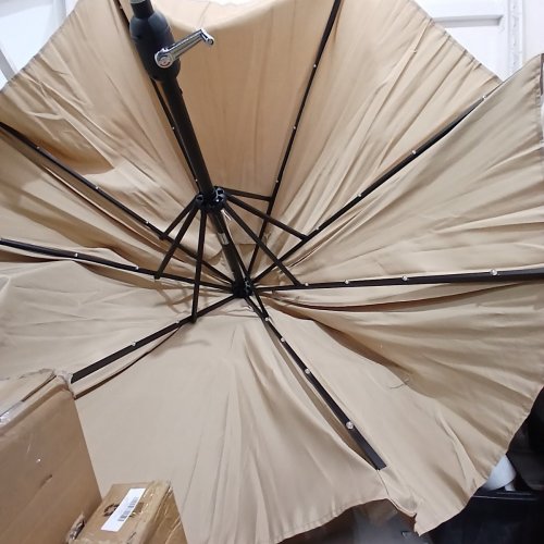 YAHEETECH SOLAR POWERED PATIO UMBRELLA WITH UV PROTECTION, PUSH BUTTON TILT, CRANK LIFT AND LED LIGHTS - 9FT - TAN (MODEL: 611246 TAN) image 2