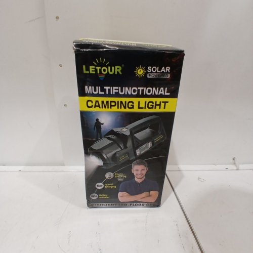 LETOUR MULTIFUNCTIONAL SEARCHLIGHT FLASHLIGHT FOR EMERGENCIES, RECHARGEABLE AND SOLAR POWERED - 350000 LUMENS - BLACK image 4