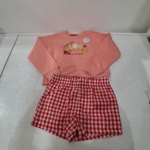 2PC GIRL'S GEORGE PYJAMA SET WITH SHORTS - SMALL - PINK/RED image 2