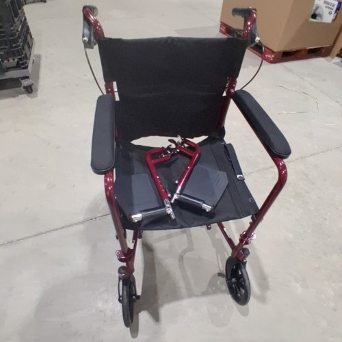 MEDLINE LIGHTWEIGHT FOLDING TRANSPORT WHEELCHAIR WITH HANDBRAKES - 300LBS CAP - BURGUNDY/RED (MODEL: MD5808210ARE) image 2