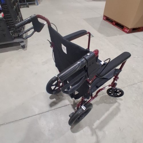 MEDLINE LIGHTWEIGHT FOLDING TRANSPORT WHEELCHAIR WITH HANDBRAKES - 300LBS CAP - BURGUNDY/RED (MODEL: MD5808210ARE) image 3