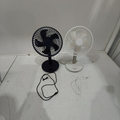 2PC LUMENA FAN STAND 4 CORDLESS DESK FANS - 4 SPEEDS, OSCILLATION - WHITE & NAVY BLUE (MODEL: 1796327) image 3