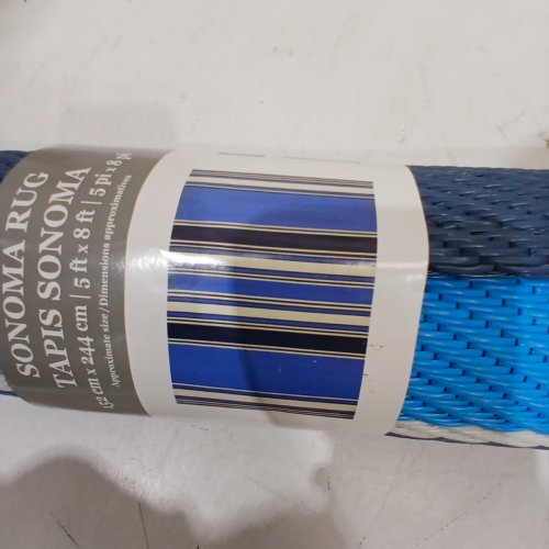 LANART OUTDOOR AREA RUG FOR PORCH, DECK, RV, CAMPING - 5FT X 8FT - BLUE STRIPES (MODEL: 8213333) image 3