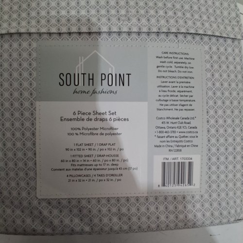 6PC SOUTH POINT HOME FASHIONS ERNESTO TILE PRINTED MICROFIBER SHEET SET - FITTED SHEET / FLAT SHEET / 4 PILLOW CASES - QUEEN - GREY / OFF-WHITE (STYLE: 1703334) image 4