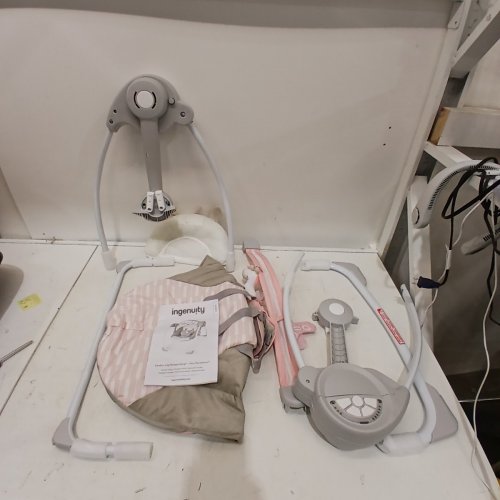 INGENUITY 6-SPEED COMFORT 2 GO FOLDABLE PORTABLE COMPACT BABY SWING WITH MUSIC & TRUESPEED - 0-9 MONTHS - 20LB CAPACITY - PINK/FLORA THE UNICORN (MODEL: 12202-ES) image 2