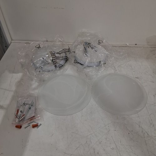 2PK GLOBE ELECTRIC PENNINGTON 10" FLUSH MOUNT CEILING LIGHT - FROSTED WHITE ALABASTER SHADE (MODEL: 65188) image 2