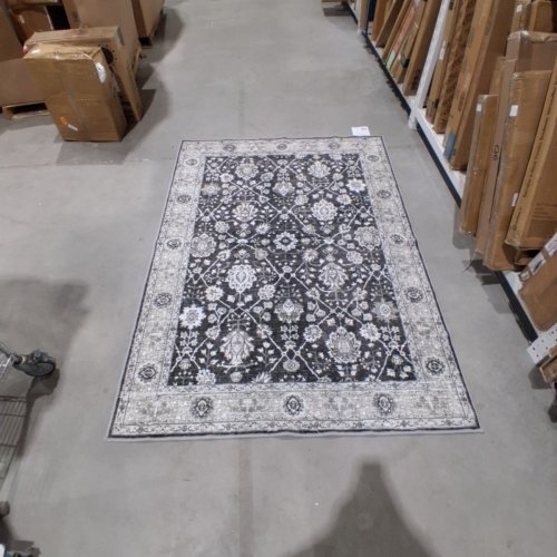 WASH LUXE MACHINE WASHABLE AREA RUG WITH BORDER & FLORAL MEDALLION PATTERN - 5FT X 7FT - DARK GREY/GREEN TONE (MODEL: TNC-27682) image 2