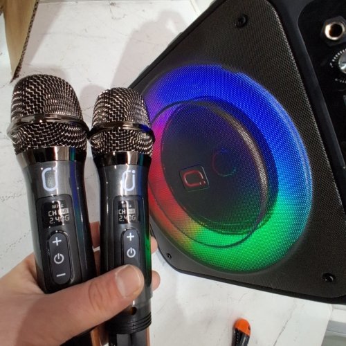 PORTABLE SPEAKER WITH 2 WIRELESS MICROPHONES - BLACK / ORANGE (MODEL: MS80) image 2