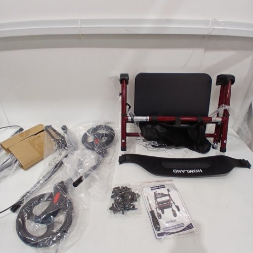 HOMLAND FOLDABLE ALUMINUM ADJUSTABLE ROLLATOR WALKERS FOR SENIORS WITH SEAT - 350LBS CAP - RED / BLACK (MODEL: R2-RD) image 4