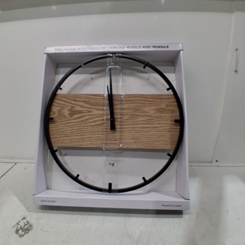 WALL CLOCK WITH PENDULUM - 14" - BLACK AND BROWN image 2