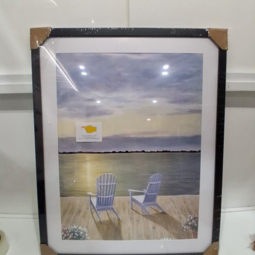 BEACH CHAIR AND LANDSCAPE FRAMED WALL ART - 22" X 28" - BLACK FRAME/MULTICOLOUR image 2