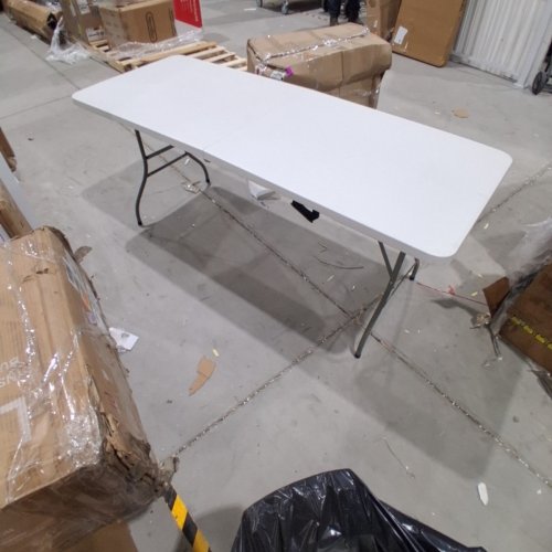 LAKHOW RECTANGULAR PLASTIC FOLDING TABLE WITH BUILT IN CARRY HANDLE - 6FT - WHITE/GREY (MODEL: LAKHOW-180CZ) image 3