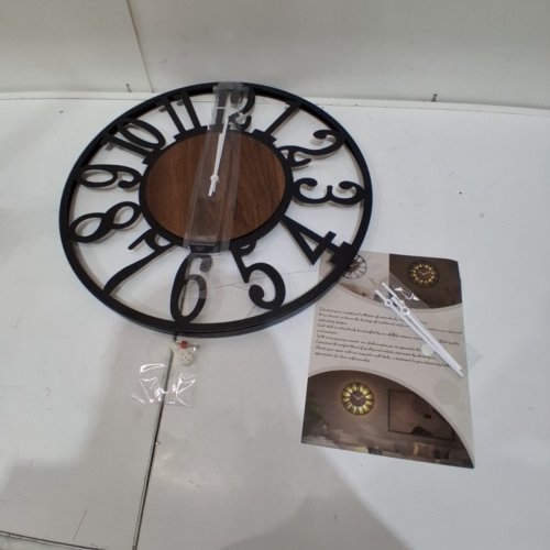 LARGE DECORATIVE ROUND WALL CLOCK - 20" - BLACK/BROWN image 2