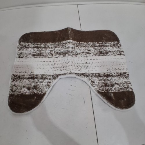 NON-SLIP CONTOUR TOILET BATH MAT WITH U-SHAPED CUTOUT AND STRIPED PATTERN - BROWN AND CREAM image 2