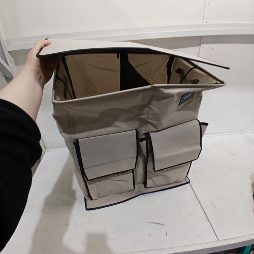 SOLEDI DOUBLE LAUNDRY HAMPER WITH LID - 180L, 2-SECTION LAUNDRY BASKET WITH 2 SIDE POCKETS, REMOVABLE BAGS, EASY TO CARRY - BEIGE/BLACK image 2