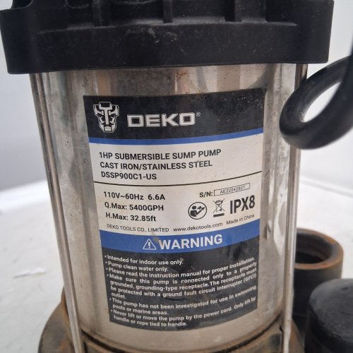 DEKO PRO SUBMERSIBLE WATER SUMP PUMP - 1HP - 5400GPH - BLACK image 5