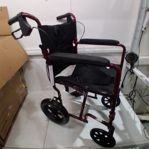 MEDLINE BASIC ALUMINUM TRANSPORT WHEELCHAIR - 19" - 12" REAR WHEELS WITH BRAKES - 300LBS CAPACITY - RED (MODEL: MDS808210ARE) image 2