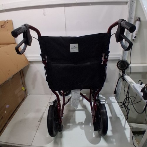 MEDLINE BASIC ALUMINUM TRANSPORT WHEELCHAIR - 19" - 12" REAR WHEELS WITH BRAKES - 300LBS CAPACITY - RED (MODEL: MDS808210ARE) image 3