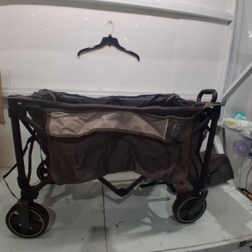 TIMBER RIDGE 350L HEAVY DUTY COLLAPSIBLE UTILITY WAGON CART WITH BRAKES, FOLDABLE GARDEN CART WITH EXTENDED HEIGHT, SIDE POCKET & CUP HOLDER, UPTO 250LBS - TAN/BROWN - (MODEL: TR-21826S-KBR) image 2