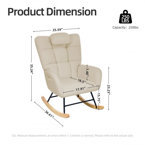 GARVEE TEDDY UPHOLSTERED GLIDER NURSERY ROCKING CHAIR - 250LBS CAPACITY - CAMEL (MODEL:PHK_385Q8NLN) image 2