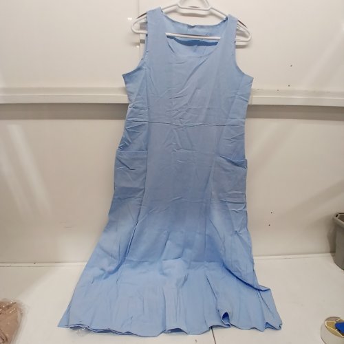 WOMEN'S SOLID COLOR LONG LIGHTWEIGHT DRESS WITH POCKETS - SIZE SMALL - LIGHT BLUE image 2