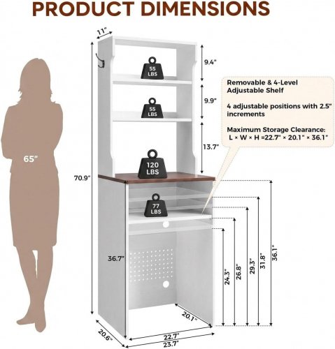 IRONCK KITCHEK BAKERS RACK WITH MINI FRIDGE STORAGE COFFEE BAR CABINET -20.6" X 23.7" X 70.9" - WHITE (MODEL:HK-BXG-02) image 2