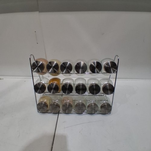 18PC LABELED SPICE JARS WITH RACK - 4" - SILVER/CLEAR image 2
