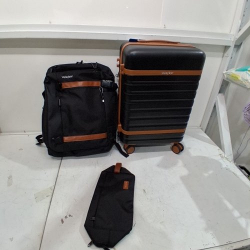 3PC VELAYBOR LIGHTWEIGHT LUGGAGE SET WITH SPINNER WHEELS - 20''/18'' - BLACK (MODEL- LUG190602) image 2