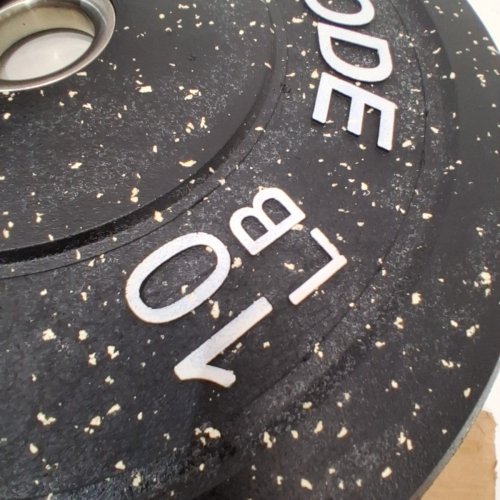 2PK HANDBODE WEIGHT PLATES FOR BARBELL - 10LBS EACH - BLACK/WHITE (MODEL:HIBUMPER-10LB) image 3