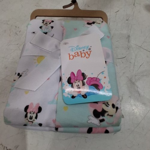 2PK DISNEY BABY MINNIE MOUSE COTTON RECEIVING BLANKETS - 28" X 30" - MINT AND LAVENDER image 2