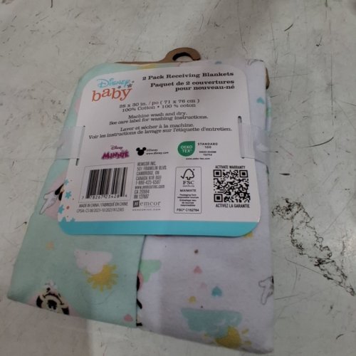 2PK DISNEY BABY MINNIE MOUSE COTTON RECEIVING BLANKETS - 28" X 30" - MINT AND LAVENDER image 4