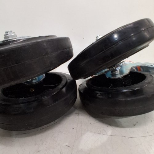 4PK IRON CORE ROUND STEM POLYURETHANE SWIVEL CASTER WHEELS WITH DUAL LOCKING BRAKE - 8" X 2" - 1100LBS CAP PER WHEEL - BLACK/SILVER image 3