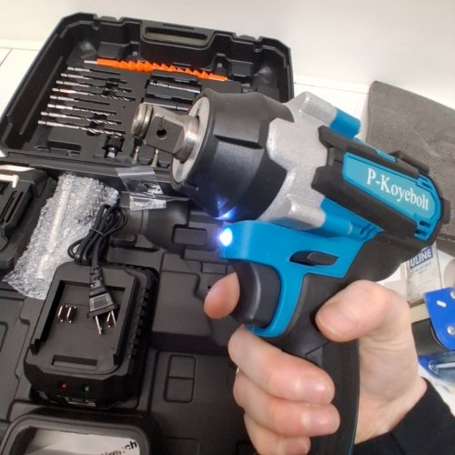 P-KOYEBOLT CORDLESS HIGH TORQUE IMPACT WRENCH KIT WITH 2 BATTERIES- 21 V, 2300 RPM - TEAL AND BLACK image 2