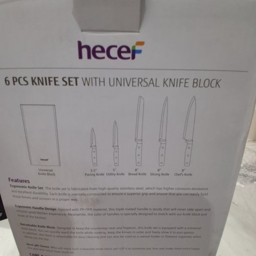 6PC HECEF KNIFE SET WITH UNIVERSAL KNIFE BLOCK - BLACK image 2